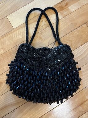 Vintage Beaded Clutch Bag With Long Strap Needs Repair**